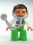 LEGO 47394pb143 Duplo Figure Lego Ville, Male Medic, Bright Green Legs, White Top with ID Badge and EMT Star of Life Pattern, Attached Stethoscope